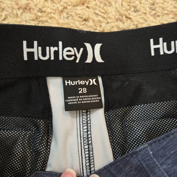 Hurley Swim Trunks Mens 28 Dark Slate Blue with Zippered Pocket - Picture 4 of 10